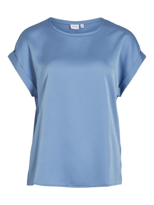 Vila Ellette Satin Top Blissful Blue
