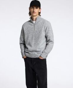 Selected Homme Rai Half Zip Knit Light Grey Melange
