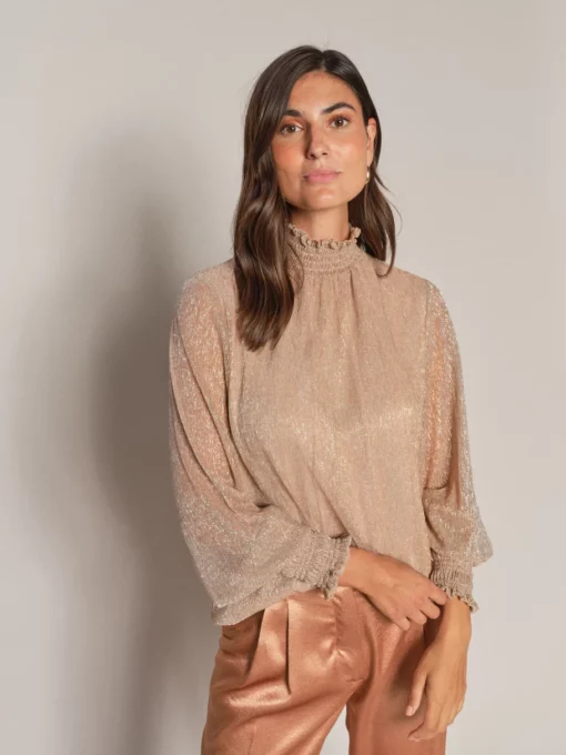 Mos Mosh Ximena Glam LS Blouse Indian Tan