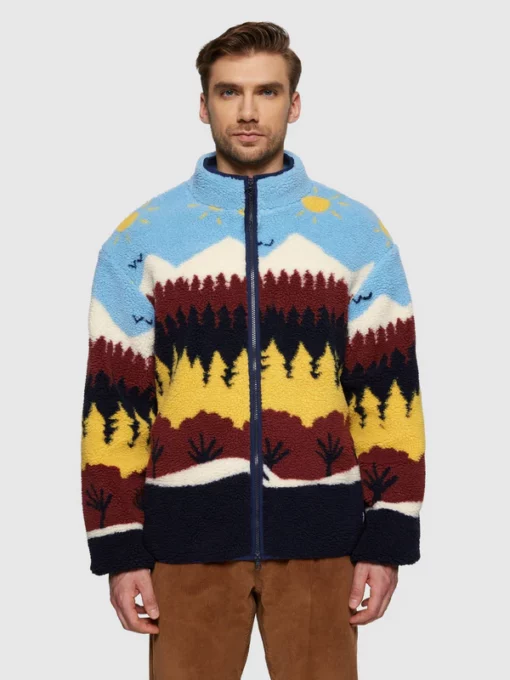 Knowledge Cotton Apparel Loose Fair Isle Teddy Jacket