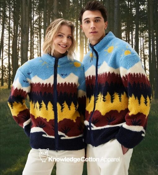 Knowledge Cotton Apparel Loose Fair Isle Teddy Jacket