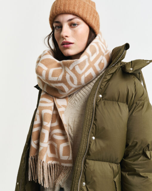 Gant Woman G Pattern Wool Scarf Caramel Beige