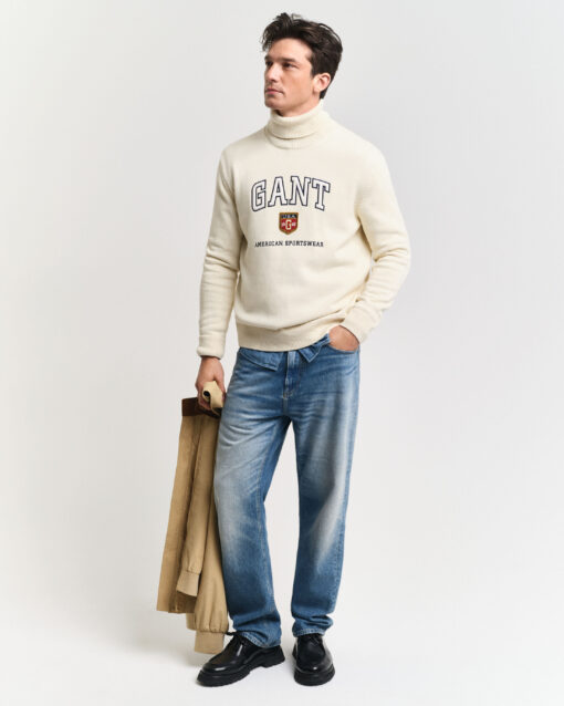 Gant Graphic Turtle Neck Jumper Cream