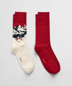 Gant Skiers Artwork Socks 2-Pack Cherry Red