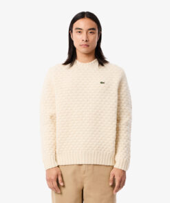 Lacoste Wool Crew Neck Sweater Ecru White