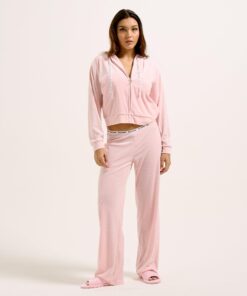 Juicy Couture Liv Rib Velour Lounge Hoodie Almond Blossom