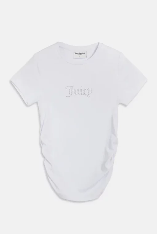 Juicy Couture White Jersey Diamante Ruched T-shirt