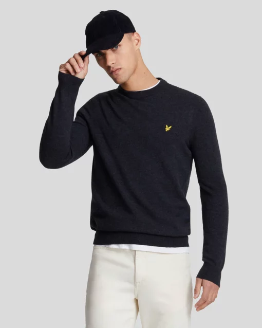 Lyle & Scott Lambswool Crew Neck Jumper Dark Navy Marl