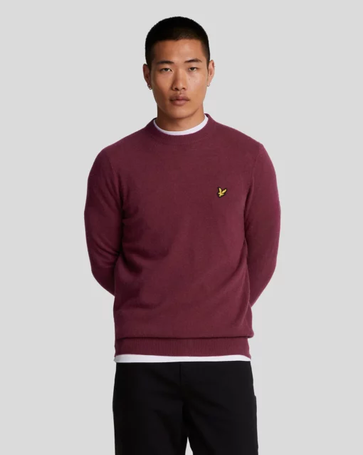 Lyle & Scott Lambswool Crew Neck Jumper Burgundy Marl