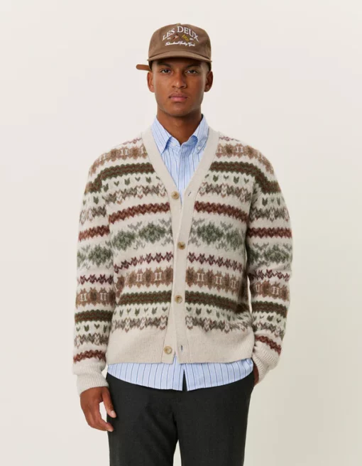 Les Deux Hordur Fair Isle Cardigan Light Desert Sand