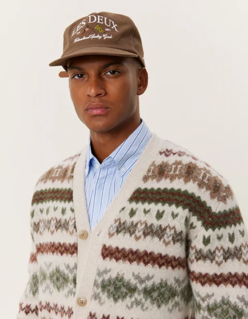 Les Deux Hordur Fair Isle Cardigan Light Desert Sand