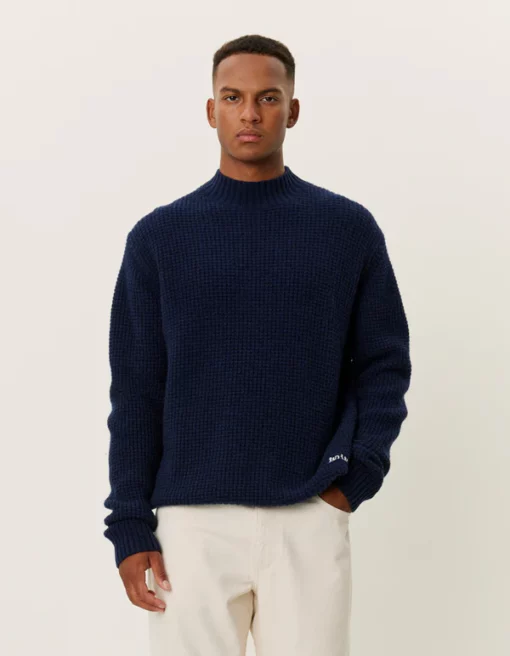 Les Deux Grady Waffle Mockneck Knit Dark Navy