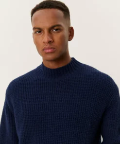Les Deux Grady Waffle Mockneck Knit Dark Navy