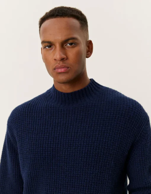 Les Deux Grady Waffle Mockneck Knit Dark Navy