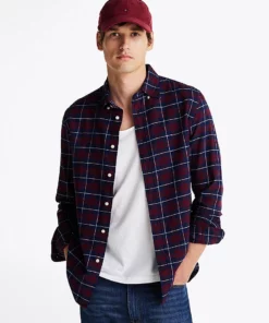 Tommy Hilfiger Brushed Check Regular Fit Shirt Deep Rouge Multi Check