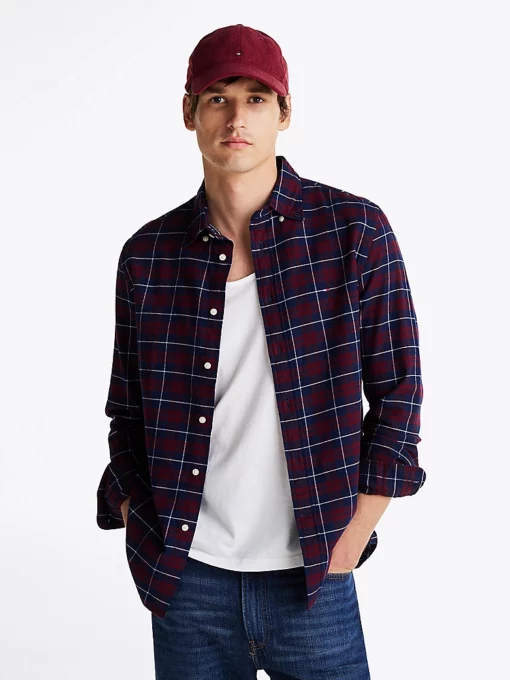 Tommy Hilfiger Brushed Check Regular Fit Shirt Deep Rouge Multi Check