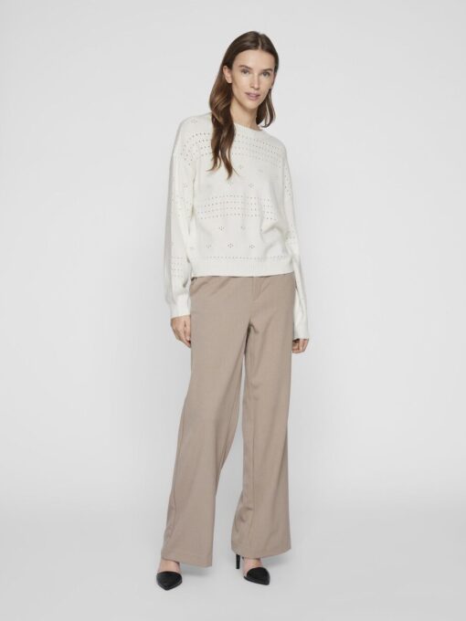 Vila Ril O-Neck Pointelle Knit Top White Alyssum
