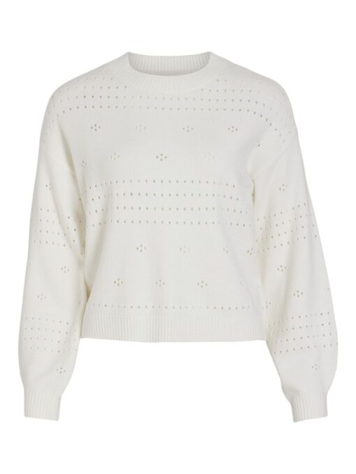 Vila Ril O-Neck Pointelle Knit Top White Alyssum
