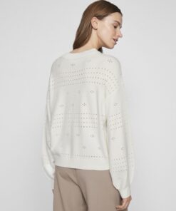 Vila Ril O-Neck Pointelle Knit Top White Alyssum