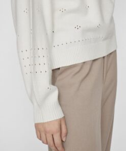 Vila Ril O-Neck Pointelle Knit Top White Alyssum