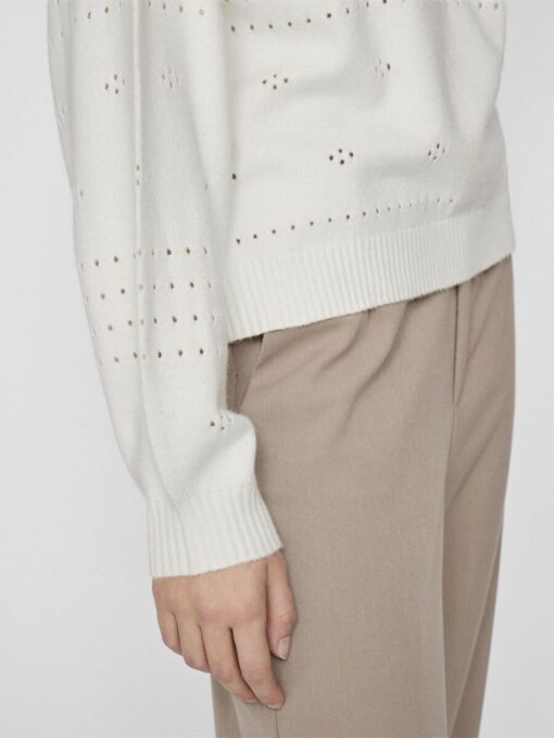 Vila Ril O-Neck Pointelle Knit Top White Alyssum