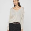 Vila Novy V-Neck Knit Top Super Light Natural Melange