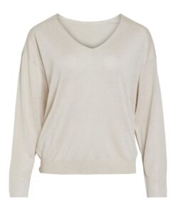 Vila Novy V-Neck Knit Top Super Light Natural Melange