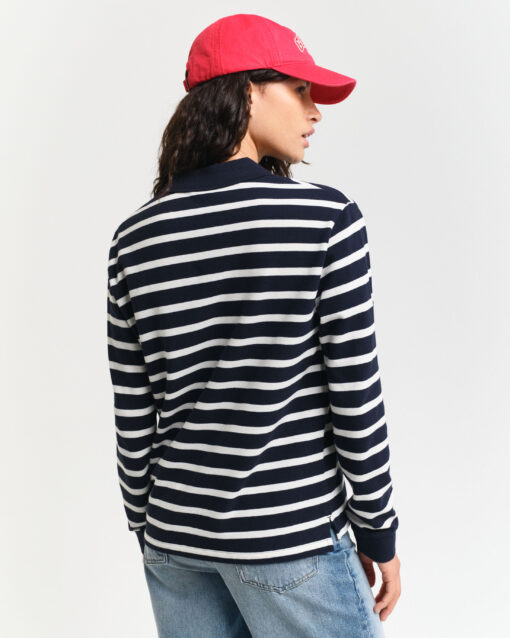 Gant Woman Breton Stripe Ls Pique Polo Evening Blue