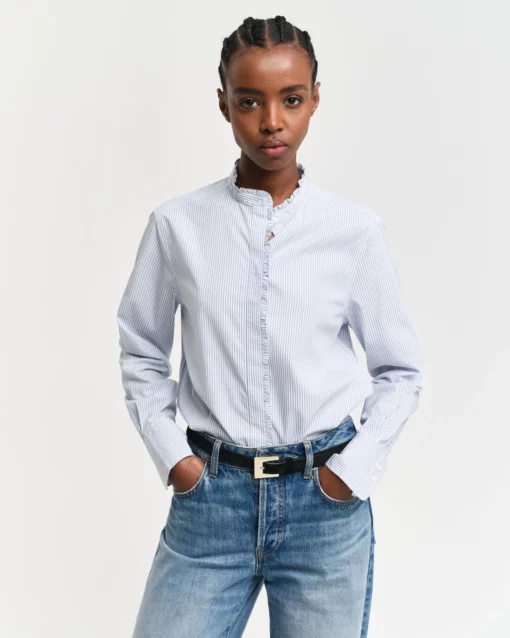Gant Woman Reg Striped Frill Detail Shirt Clear Sky
