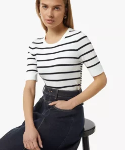 Comma, Striped Short Sleeve Pullover White