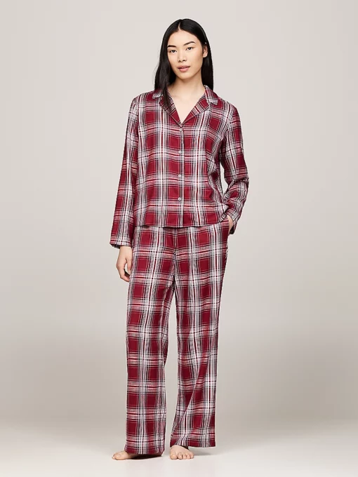 Tommy Hilfiger TH Original Flannel Pyjama Set Plaid Check Deep Rouge