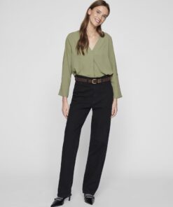 Vila Josa Turn-up V-neck Top Oil Green