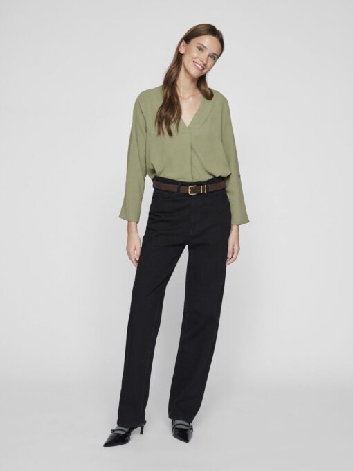 Vila Josa Turn-up V-neck Top Oil Green