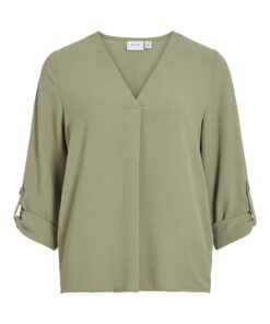 Vila Josa Turn-up V-neck Top Oil Green