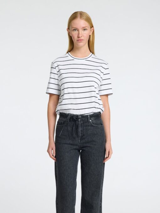 Selected Femme Essential Striped Boxy Tee Bright White