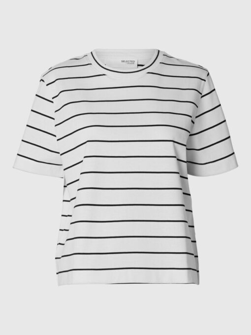 Selected Femme Essential Striped Boxy Tee Bright White
