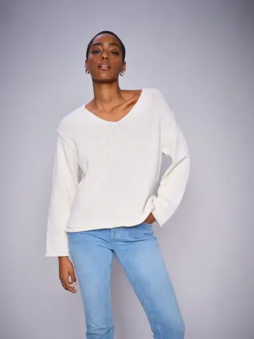 Mos Mosh Bine V-Neck Knit Ecru