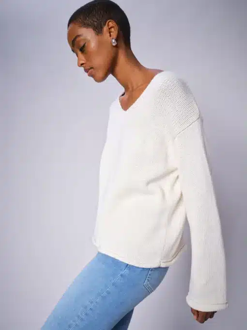 Mos Mosh Bine V-Neck Knit Ecru