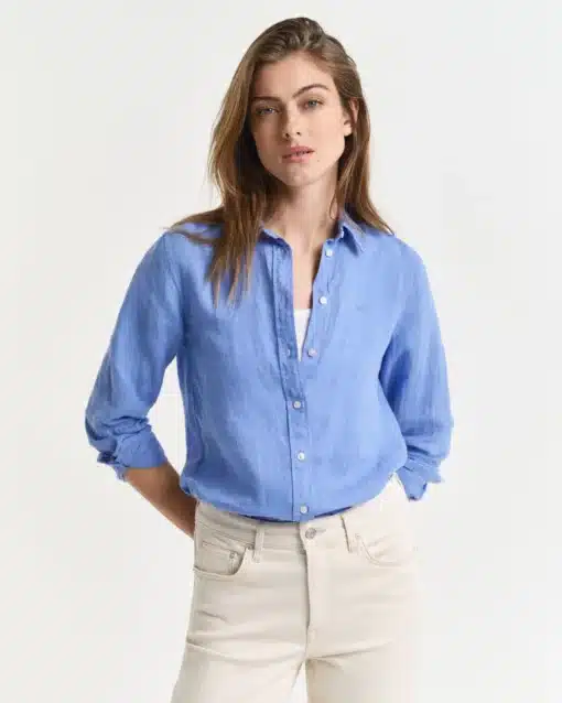 Gant Woman Reg Linen Shirt Perfect Blue