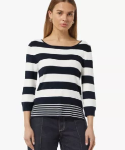 Comma, Striped Knitted Pullover White
