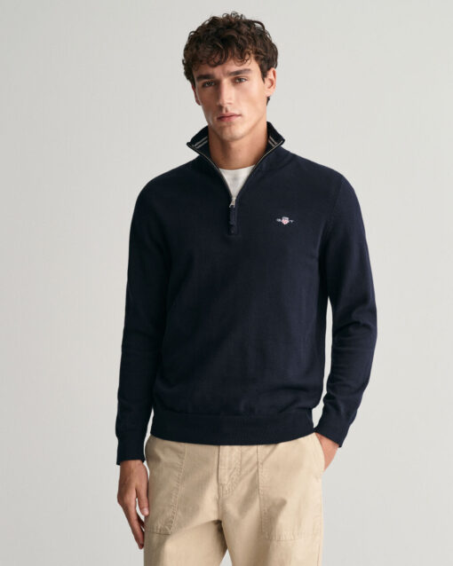 Gant Classic Cotton Half Zip Sweater Evening Blue