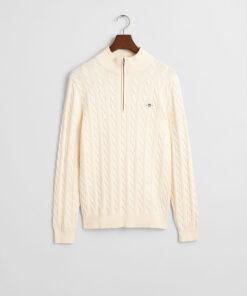 Gant Cotton Cable Half Zip Jumper Cream
