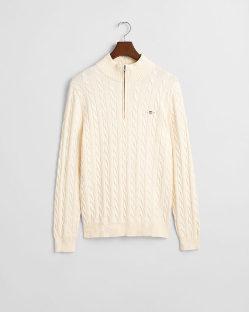 Gant Cotton Cable Half Zip Jumper Cream