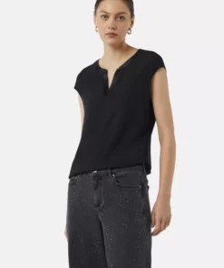 Comma, Satin T-Shirt Black
