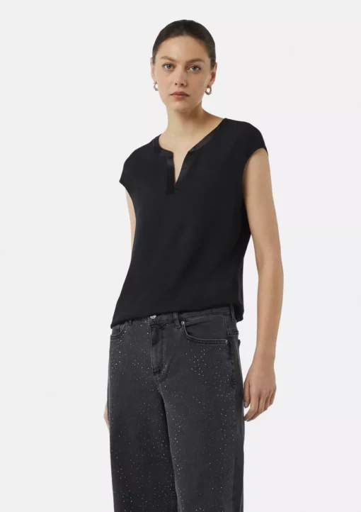 Comma, Satin T-Shirt Black