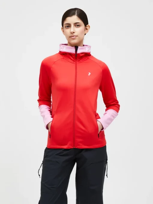 Peak Performance Rider Zip Hood Women Brilliant Red/Morning Dew