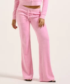 Juicy Couture Classic Velour Layla Low Rise Pocket Flare Pink Melange