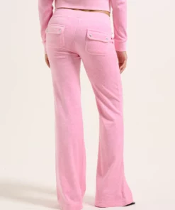 Juicy Couture Classic Velour Layla Low Rise Pocket Flare Pink Melange