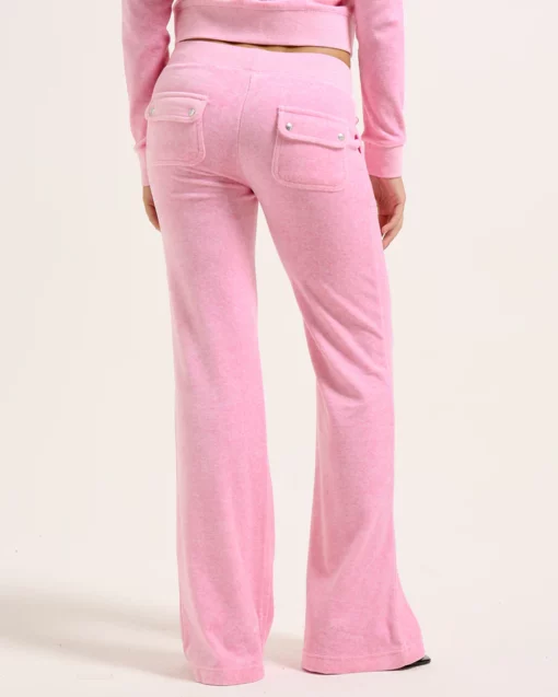 Juicy Couture Classic Velour Layla Low Rise Pocket Flare Pink Melange