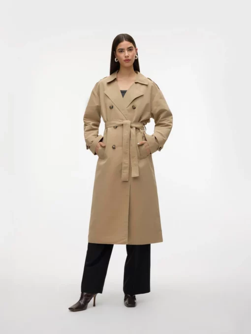 Vero Moda Chloe Long Trench Coat Silver Mink